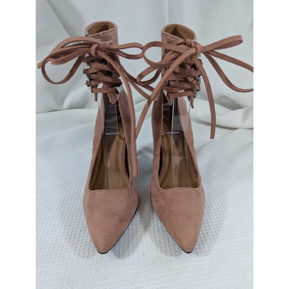 NWOT! CHARLOTTE RUSSE! PINK SUEDE LEATHER ANKLE WRAP HEELS! SZ 6 - Picture 2 of 8